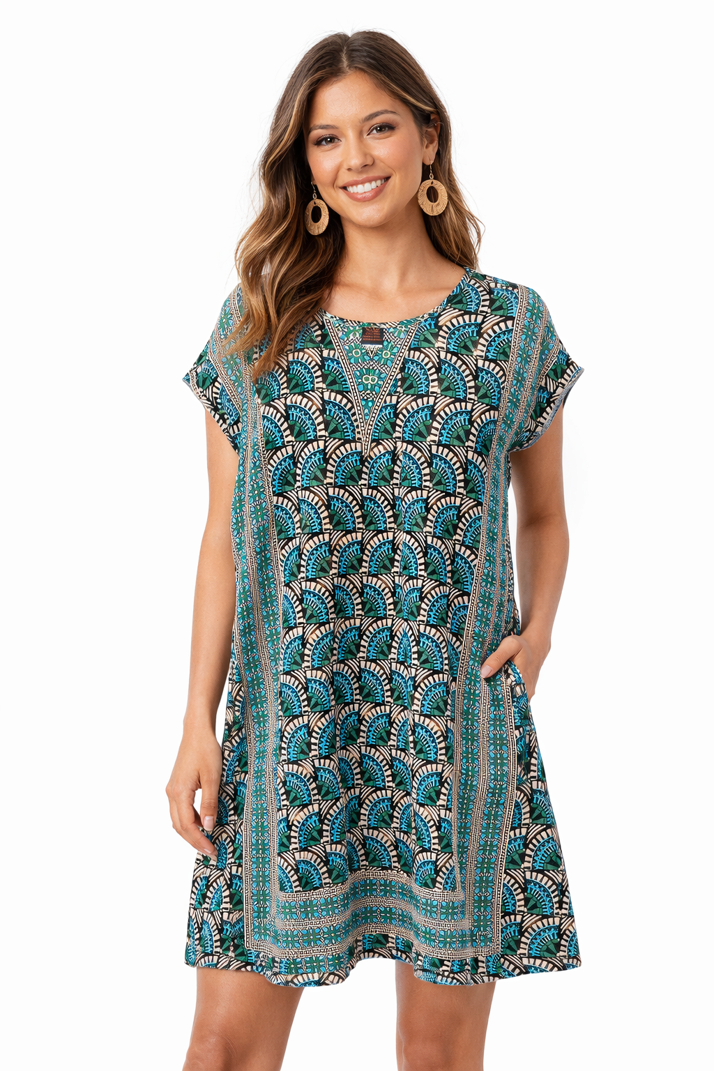 Korte dames jurk 100% katoen bohemian print