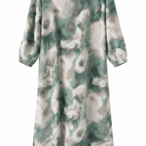 Groen Beige Dames Jurk – Lange Abaya – Elegante Print – Comfort Fit
