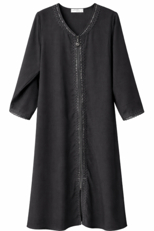 Zwarte Dames Jurk – Abaya met Rits – Luxe Steentjes – Comfort Fit